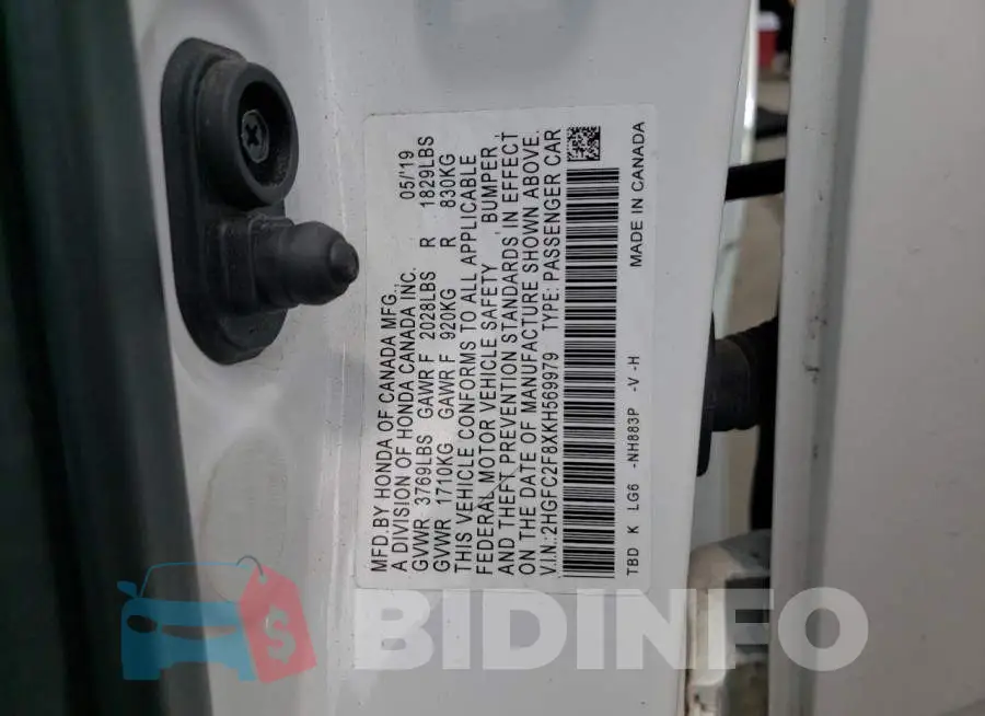 2HGFC2F8XKH569979 Photo# 12