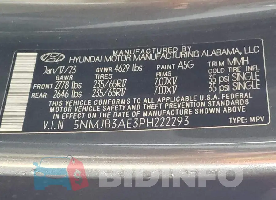 5NMJB3AE3PH222293 Photo# 14
