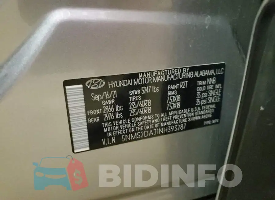 5NMS2DAJ1NH393287 Photo# 12