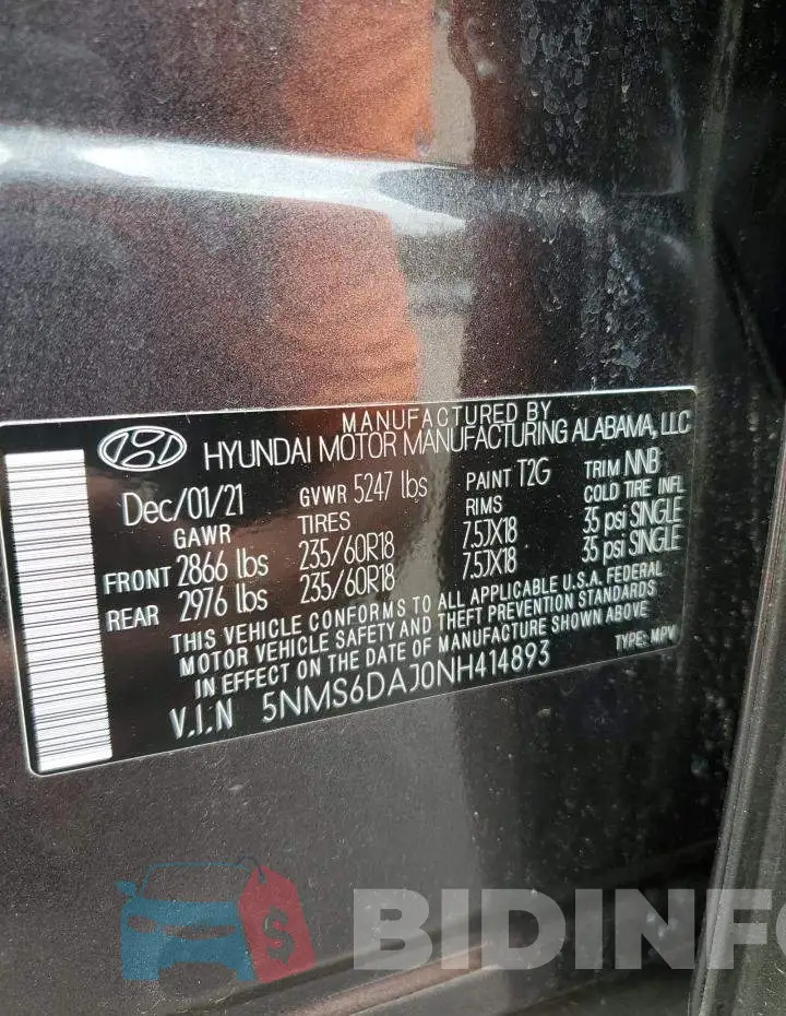 5NMS6DAJ0NH414893 Photo# 14