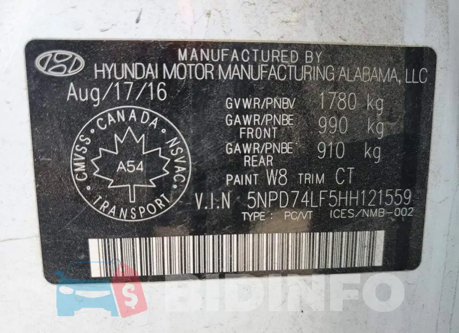 5NPD74LF5HH121559 Photo# 13