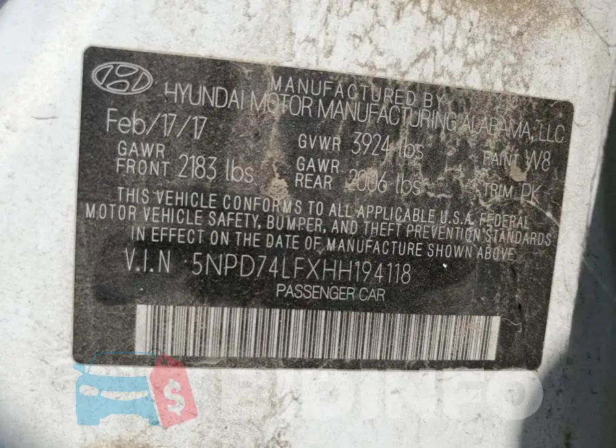 5NPD74LFXHH194118 Photo# 12