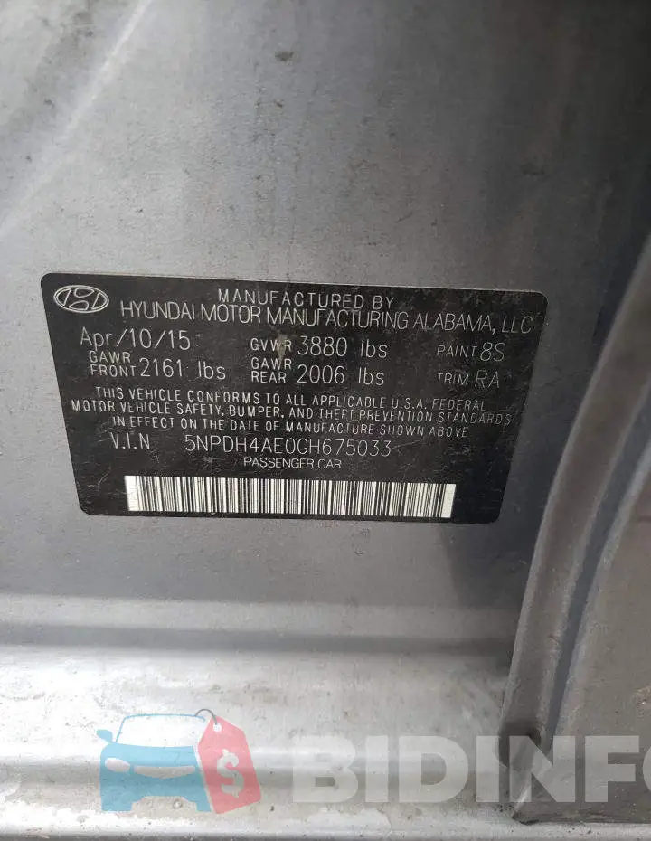 5NPDH4AE0GH675033 Photo# 12