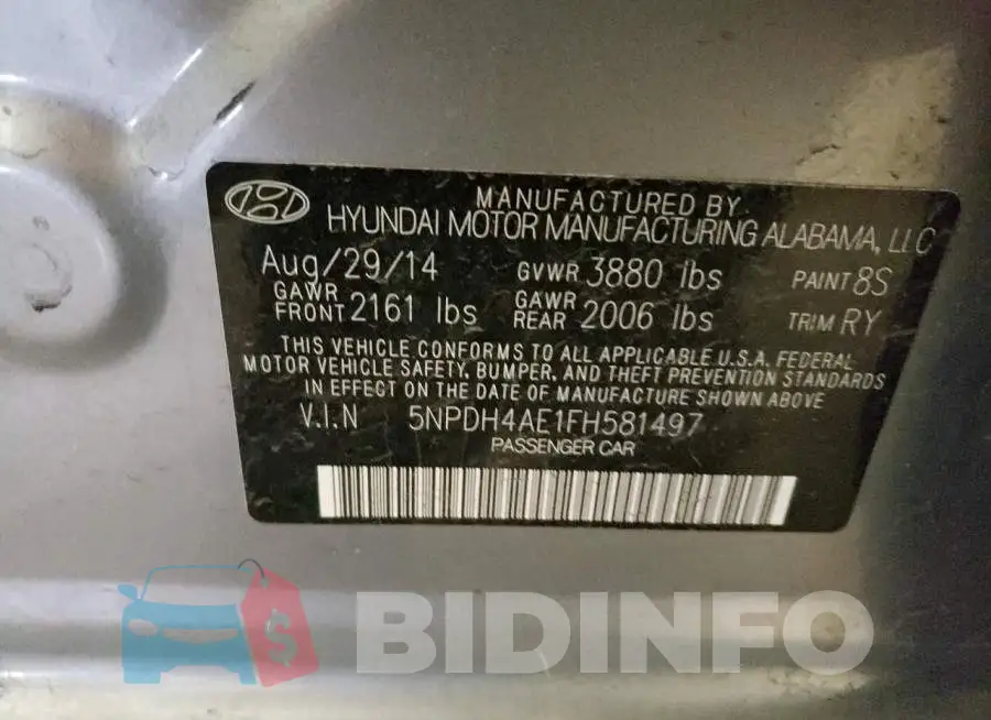 5NPDH4AE1FH581497 Photo# 12