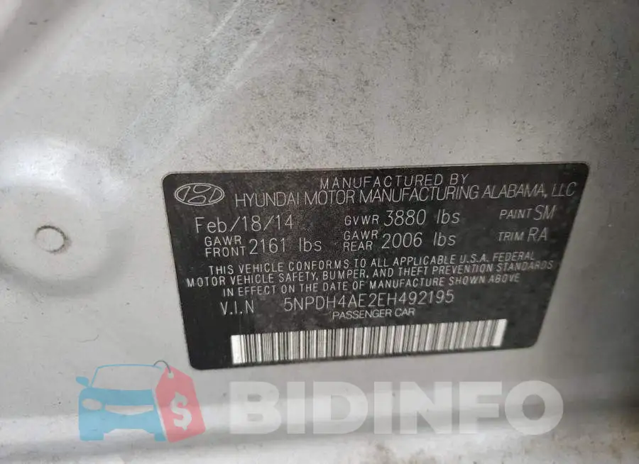 5NPDH4AE2EH492195 Photo# 12