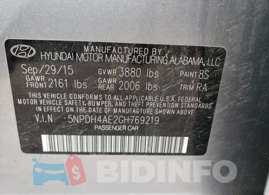 5NPDH4AE2GH769219 Photo# 12