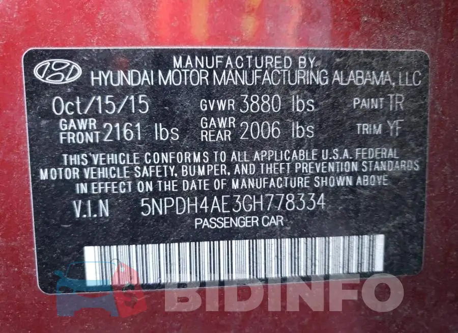 5NPDH4AE3GH778334 Photo# 12