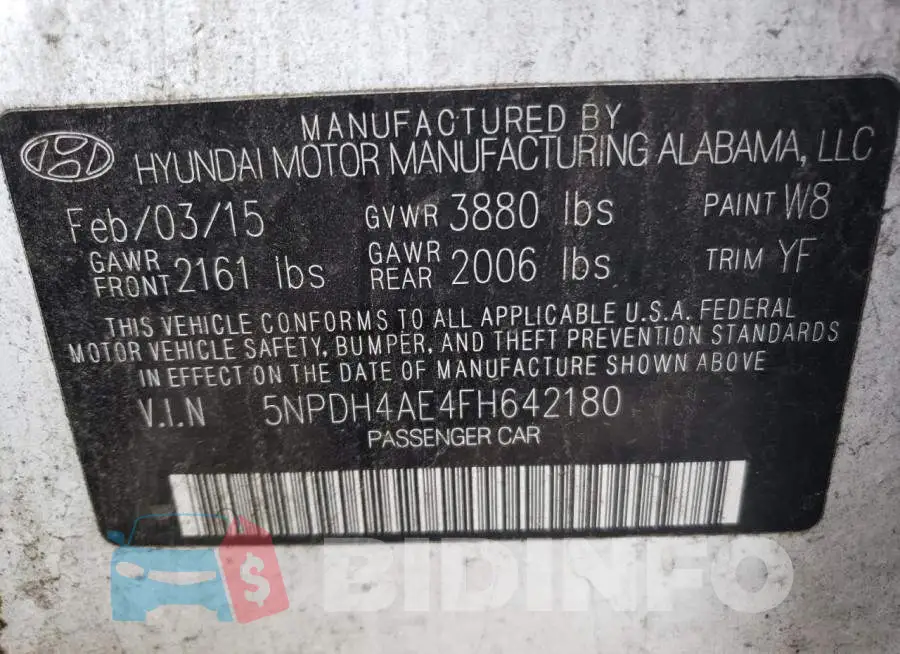 5NPDH4AE4FH642180 Photo# 12