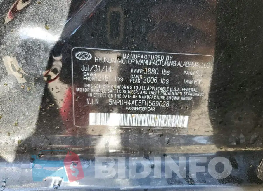 5NPDH4AE5FH569028 Photo# 12