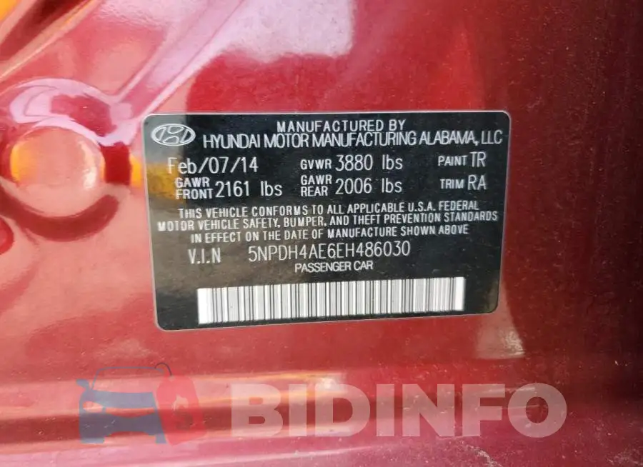5NPDH4AE6EH486030 Photo# 12