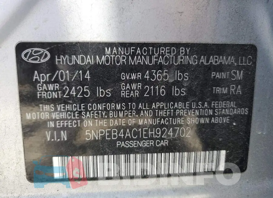 5NPEB4AC1EH924702 Photo# 12
