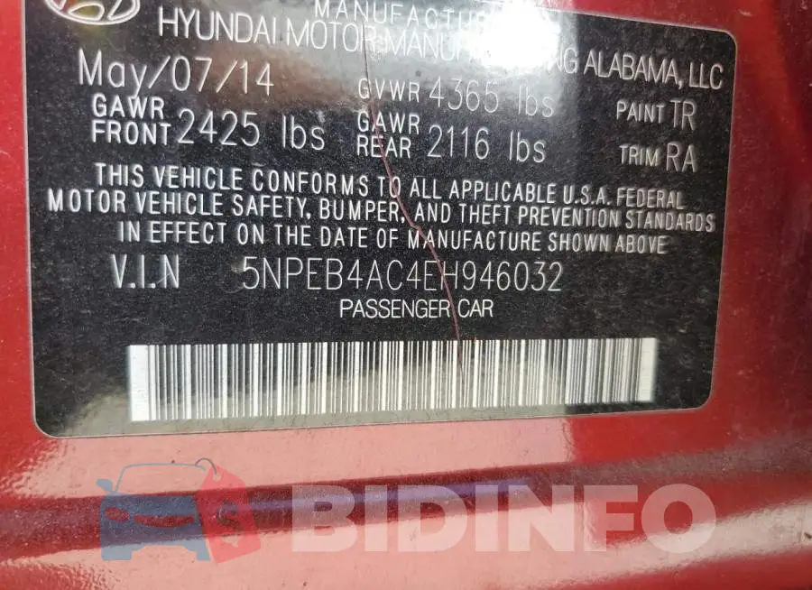 5NPEB4AC4EH946032 Photo# 12