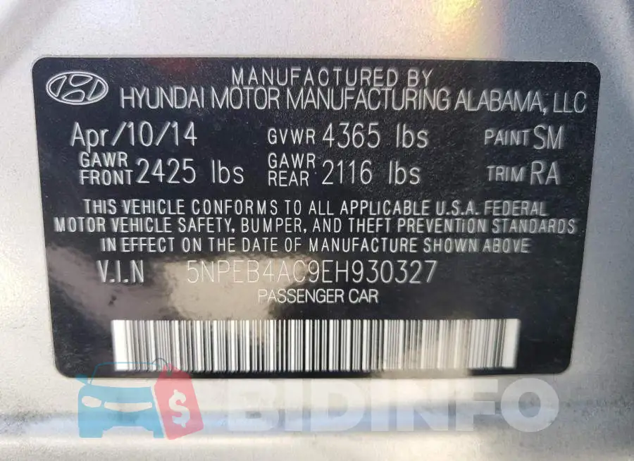 5NPEB4AC9EH930327 Photo# 13
