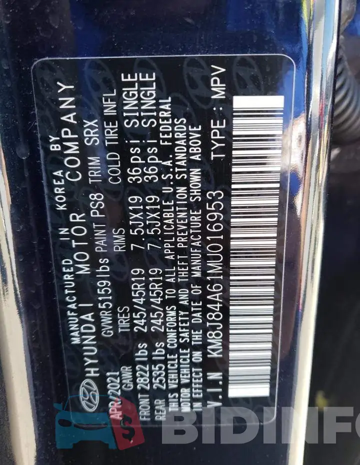 KM8J84A61MU016953 Photo# 13