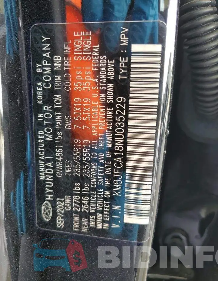 KM8JFCA18NU035229 Photo# 13