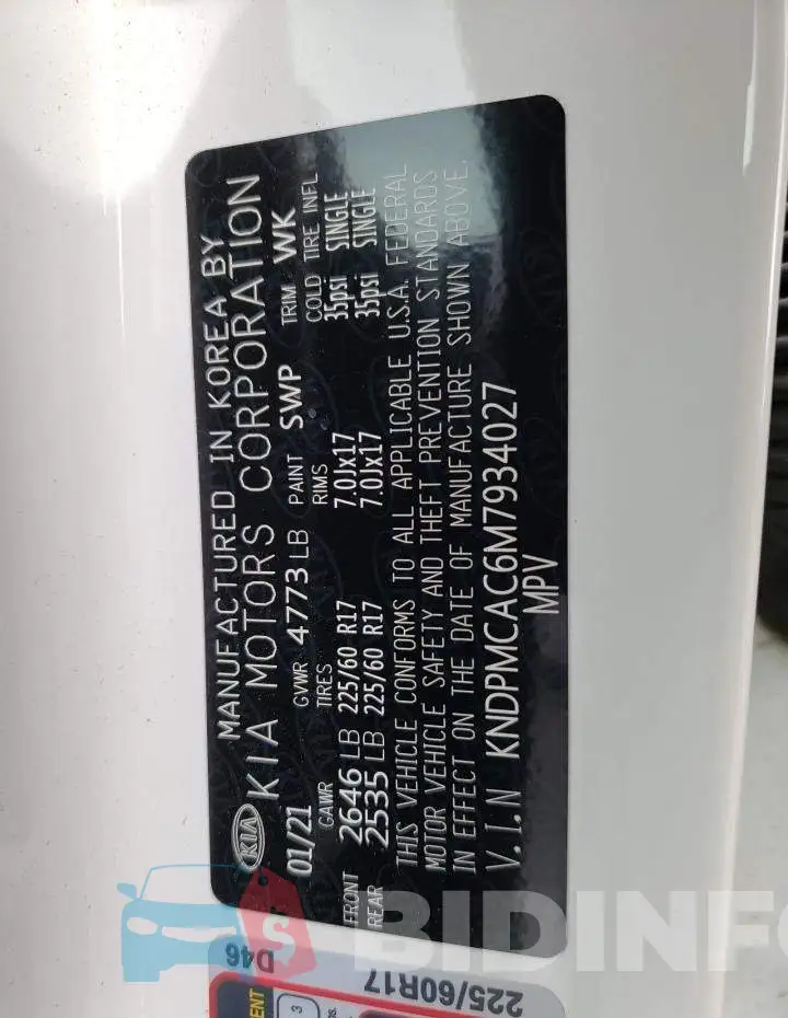 KNDPMCAC6M7934027 Photo# 13