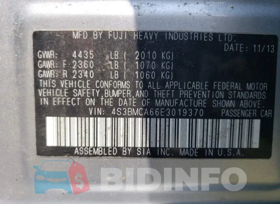 4S3BMCA66E3019370 Photo# 12