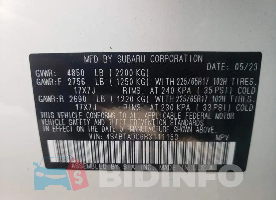 4S4BTADC6R3111153 Photo# 13