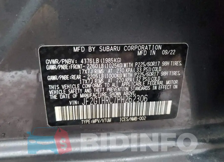 JF2GTHRC7PH262306 Photo# 14