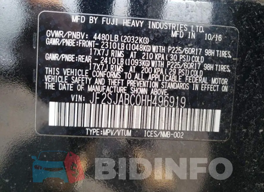 JF2SJABC0HH496919 Photo# 12