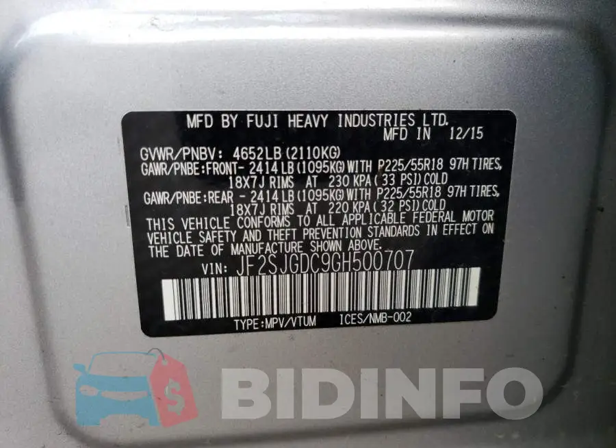 JF2SJGDC9GH500707 Photo# 12