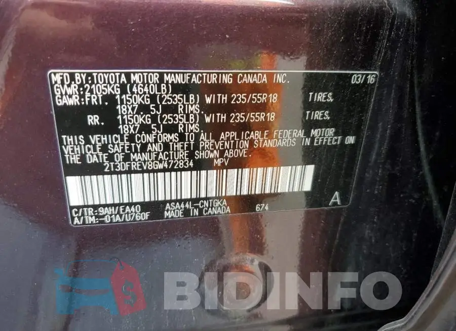 2T3DFREV8GW472834 Photo# 12