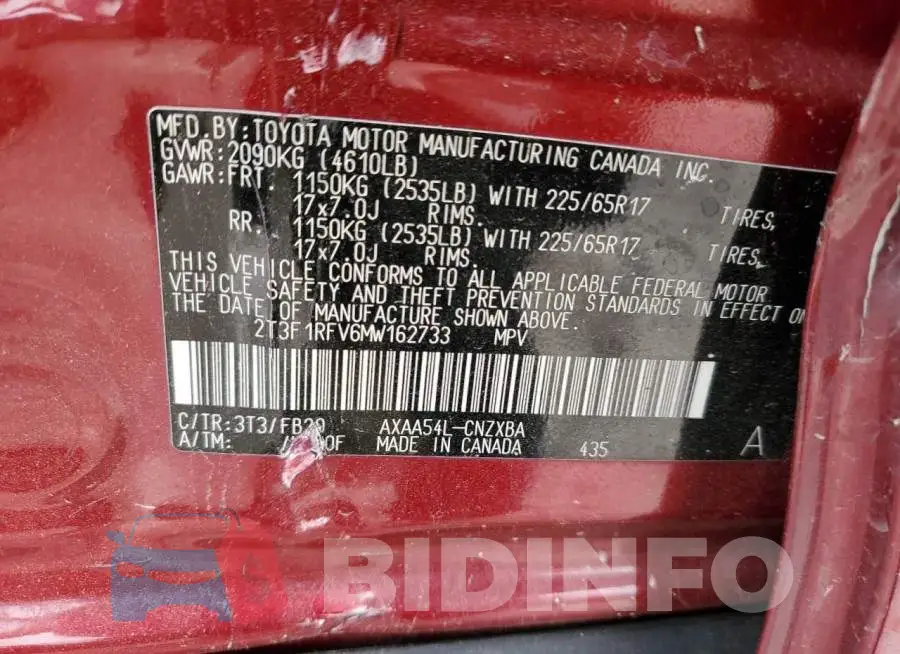 2T3F1RFV6MW162733 Photo# 12