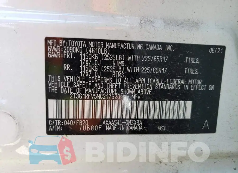 2T3G1RFV5MC217520 Photo# 14