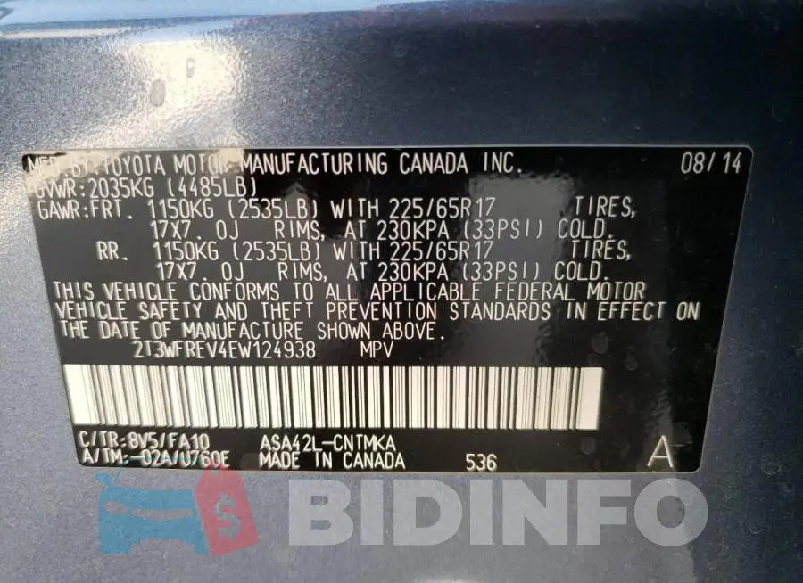 2T3WFREV4EW124938 Photo# 13