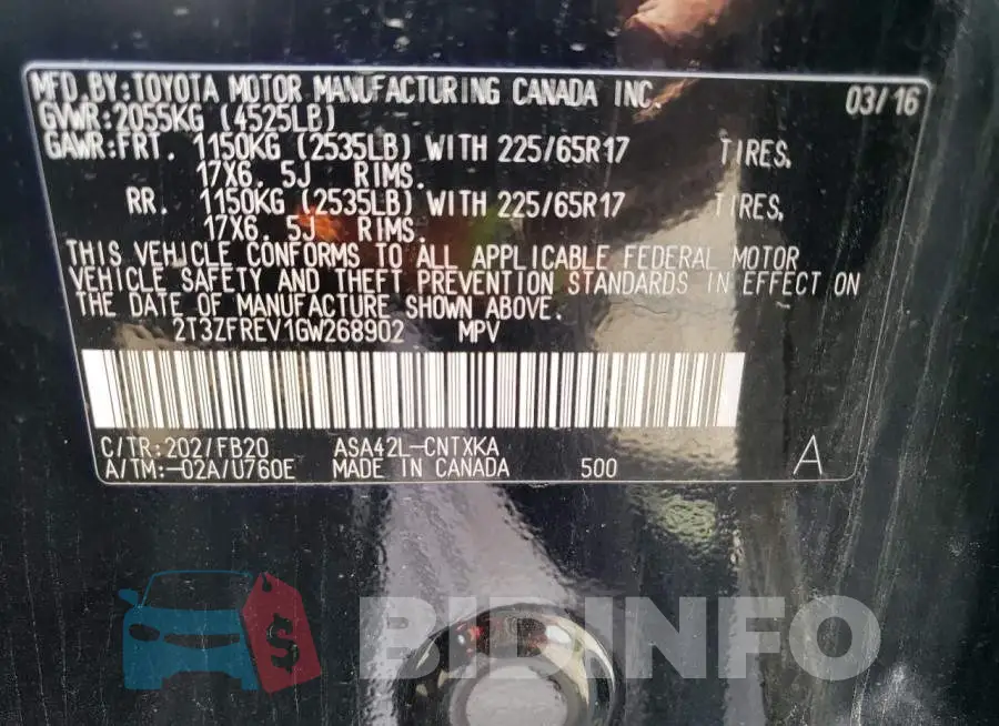 2T3ZFREV1GW268902 Photo# 12