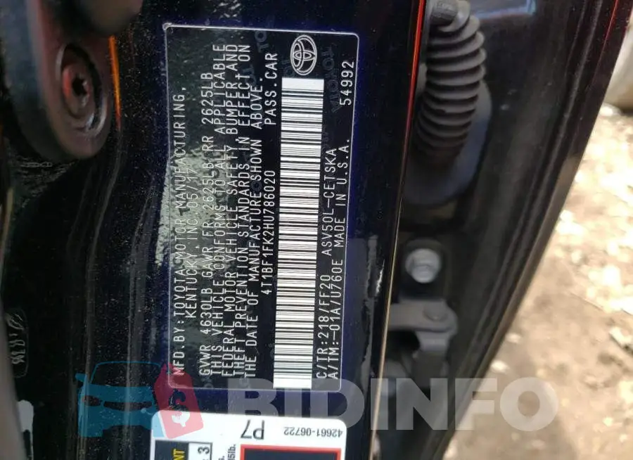 4T1BF1FK2HU786020 Photo# 12