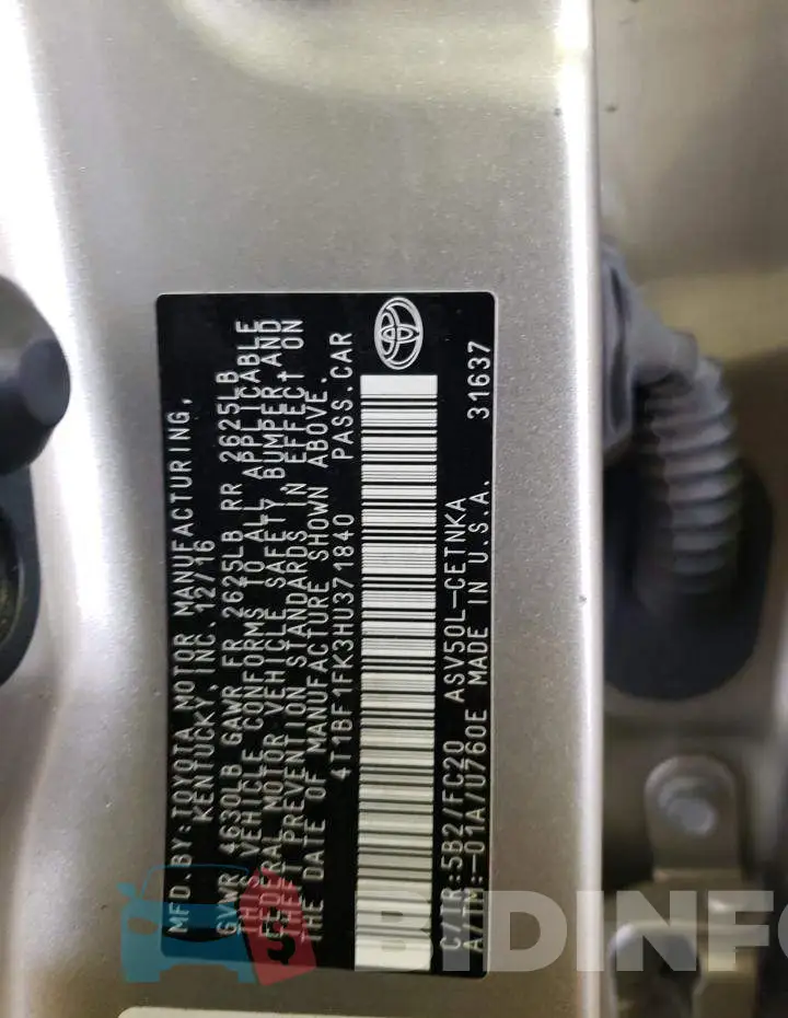 4T1BF1FK3HU371840 Photo# 13