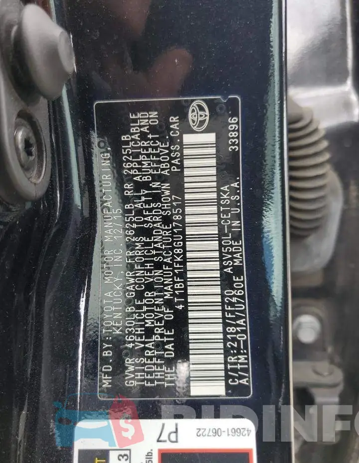 4T1BF1FK8GU178517 Photo# 13