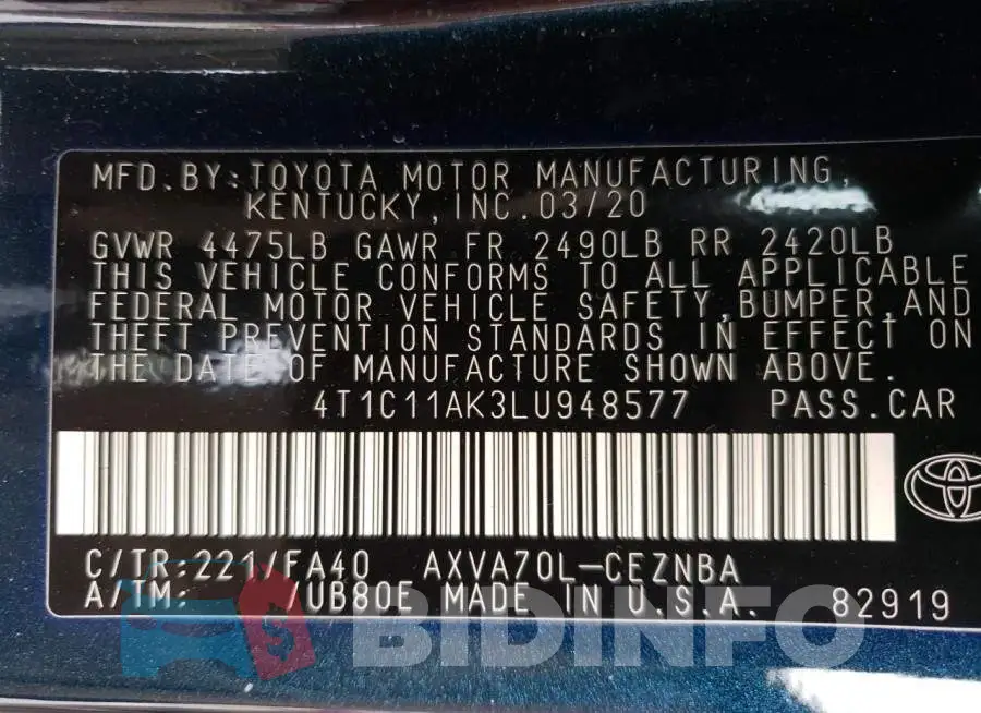 4T1C11AK3LU948577 Photo# 13