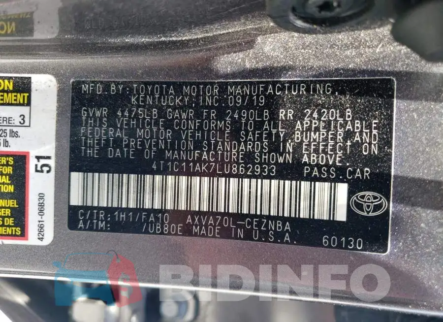 4T1C11AK7LU862933 Photo# 12