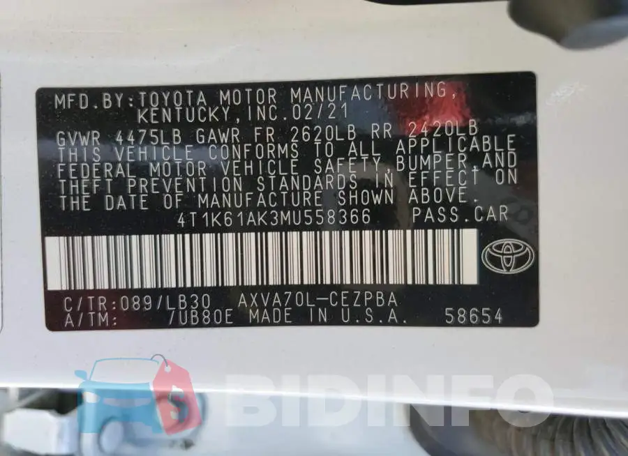4T1K61AK3MU558366 Photo# 12