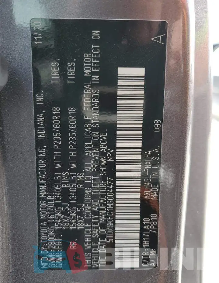 5TDZSKFC1MS004477 Photo# 14