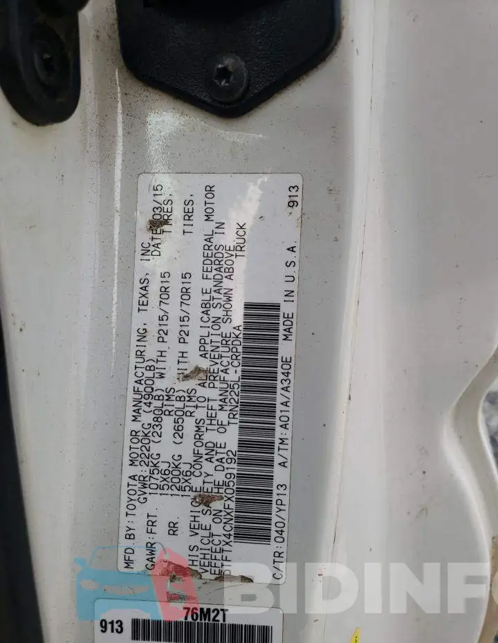 5TFTX4CNXFX059192 Photo# 12
