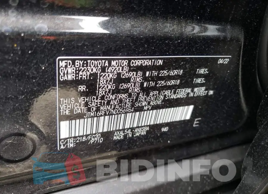 JTM16RFV7ND056964 Photo# 14