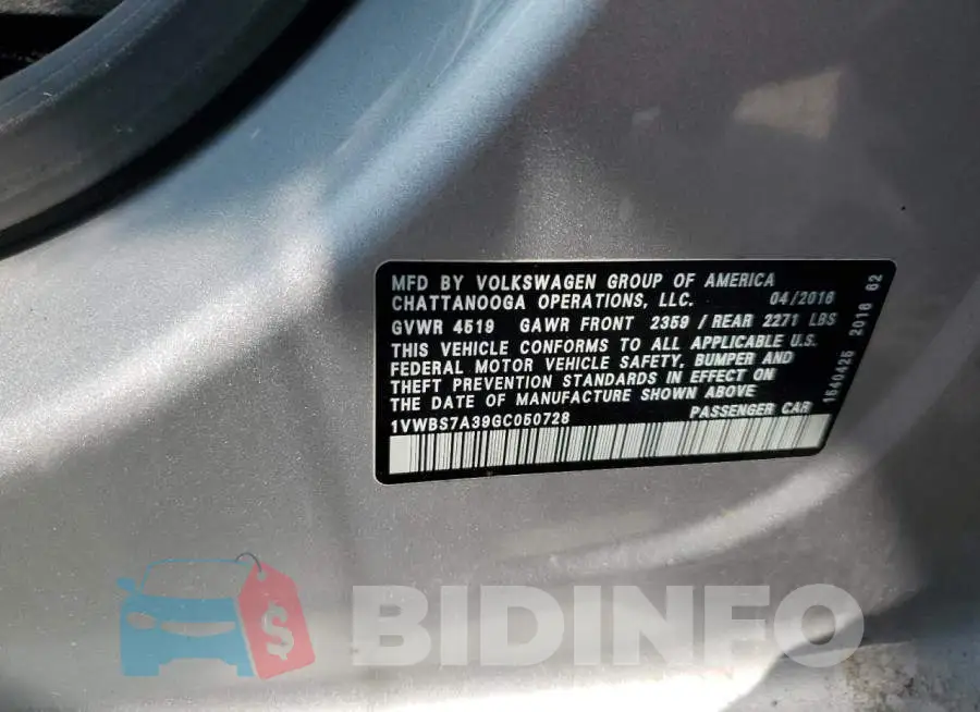 1VWBS7A39GC050728 Photo# 12