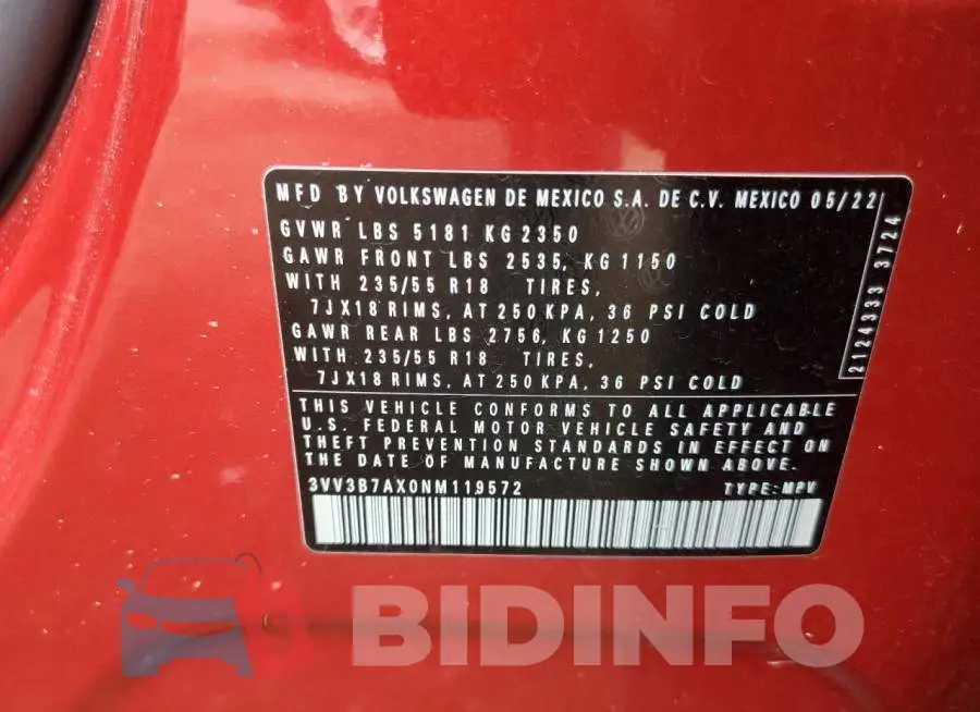 3VV3B7AX0NM119572 Photo# 13