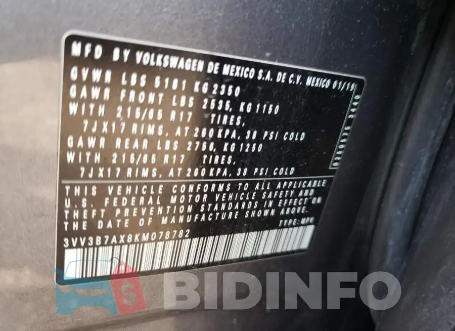 3VV3B7AX8KM078782 Photo# 13