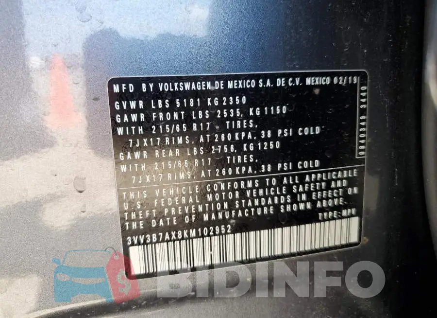 3VV3B7AX8KM102952 Photo# 13