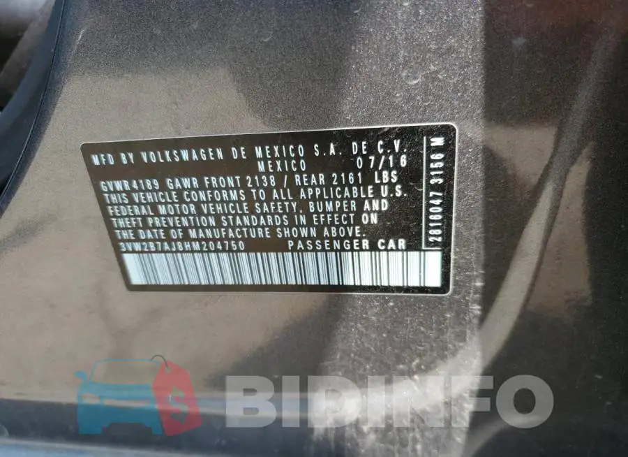 3VW2B7AJ8HM204750 Photo# 12