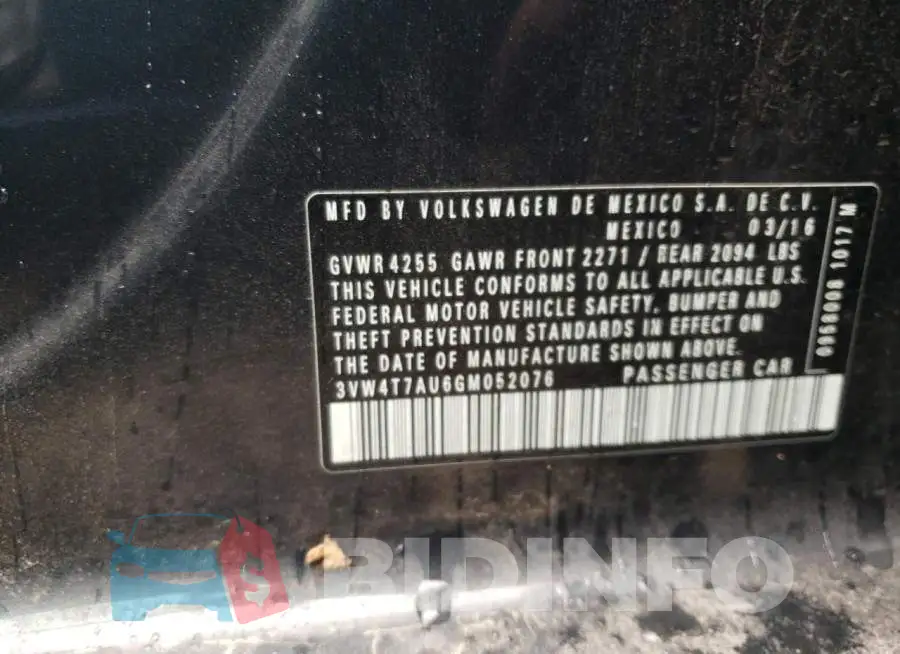 3VW4T7AU6GM052076 Photo# 13