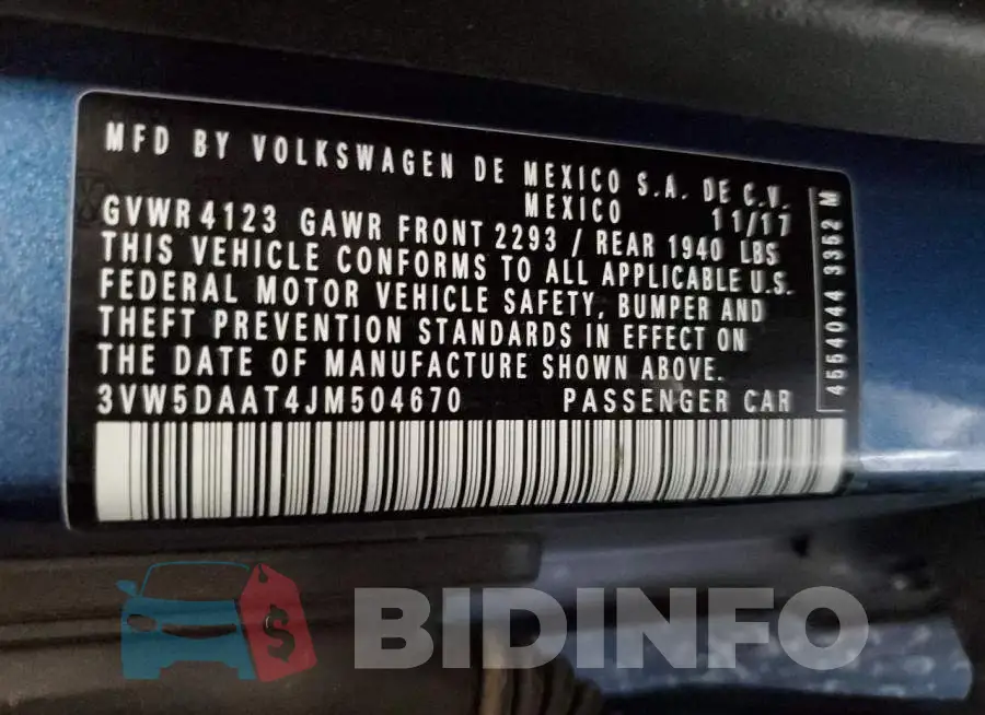 3VW5DAAT4JM504670 Photo# 12