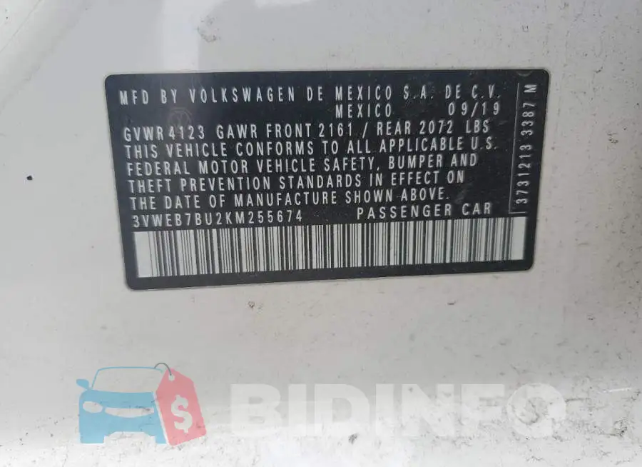 3VWEB7BU2KM255674 Photo# 12