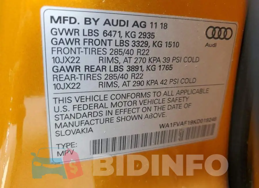 WA1FVAF19KD019248 Photo# 13