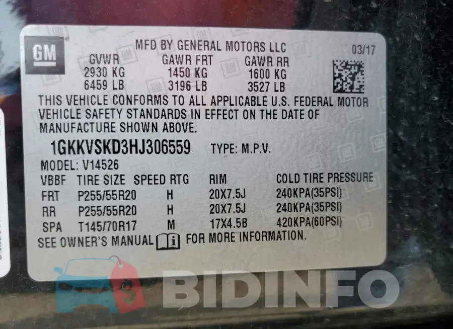 1GKKVSKD3HJ306559 Photo# 13