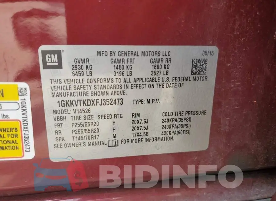 1GKKVTKDXFJ352473 Photo# 13